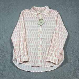 NWT Faherty Women's Sz M Malibu Boyfriend Shirt Floral Pink Medium Button Cotton